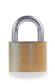 Close golden padlock on a white background