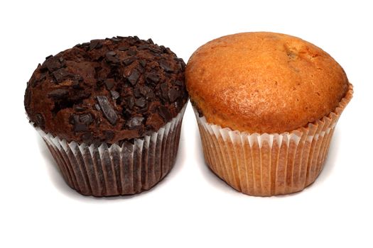 Two delicious muffins isolated on white