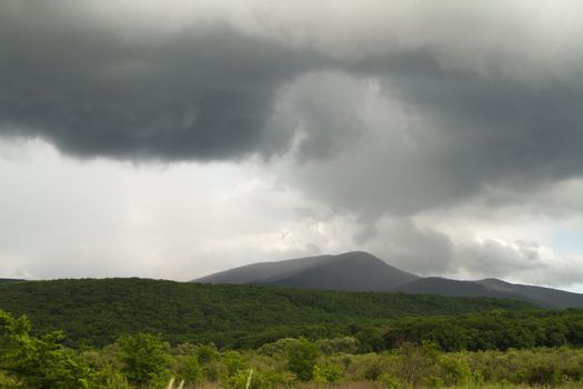 Rain over the mountains in Crimea peninsula, Ukraine