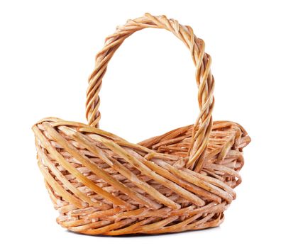 Empty wicker basket isolated on white background