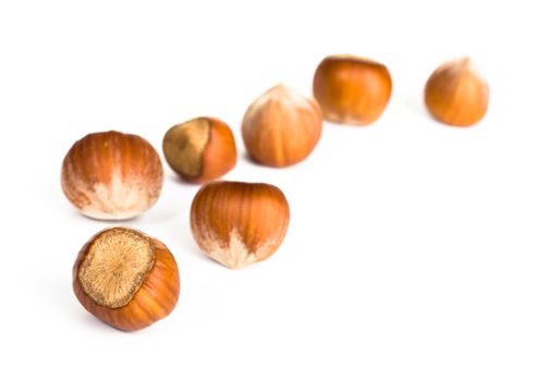 Hazelnuts isolated on white background