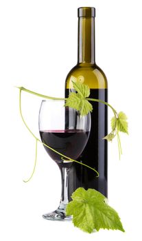 Bottle of red wine isolated on white background
