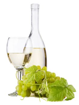 Bottle of white wine isolated on white background