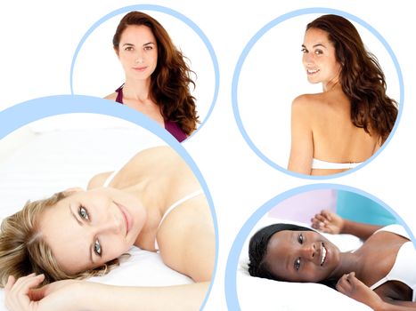 Collage of attractive women on a white background