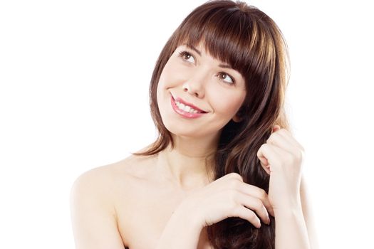 Face portrait of a beautiful woman, white background