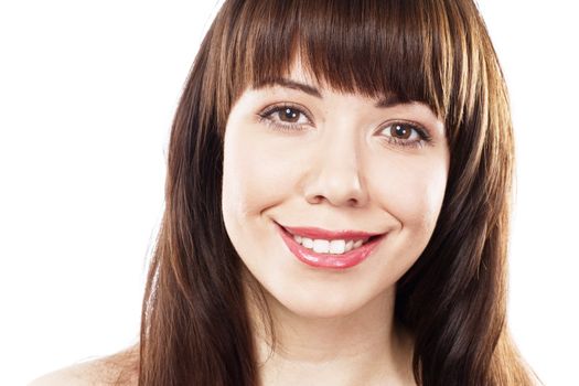 Face portrait of a beautiful woman, white background