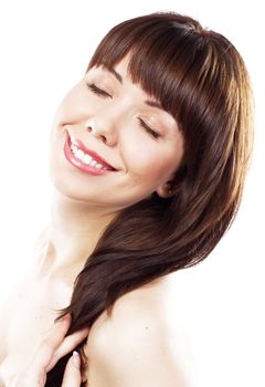 Face portrait of a beautiful woman, white background