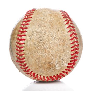 Baseball ball macro shot, isolated on white background