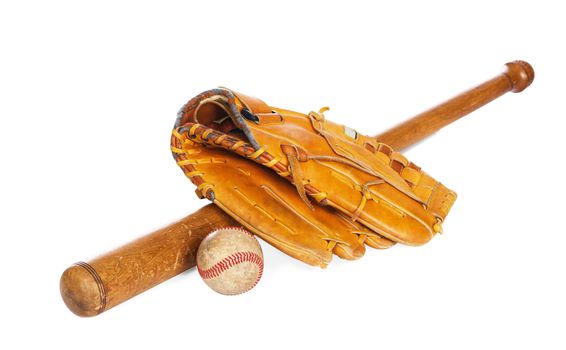 Baseball ball and glove, isolated on white background