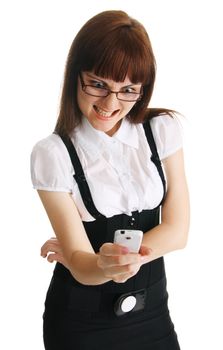 Angry businesswoman shouting into her mobile phone