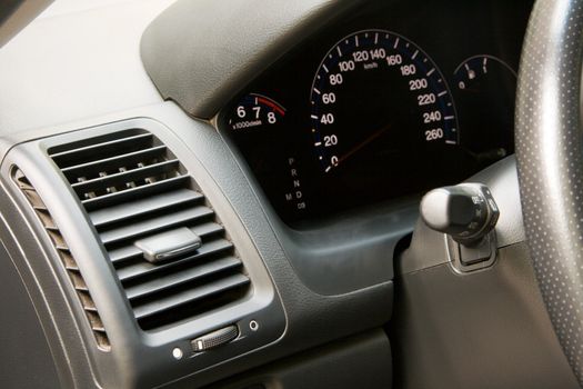 Modern car dashboard closeup photo