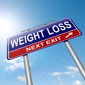Illustration depicting a roadsign with a weight loss concept. Sky background.