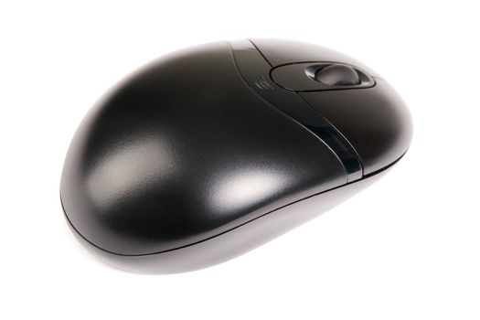 Cordless black computer mouse isolated on white background