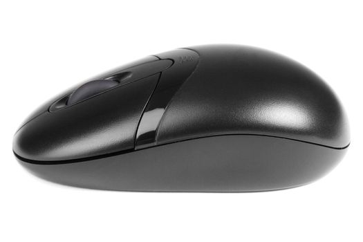 Cordless black computer mouse isolated on white background