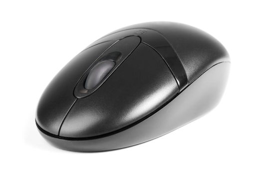 Cordless black computer mouse isolated on white background