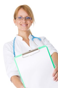 Young attractive doctor isolated on white background