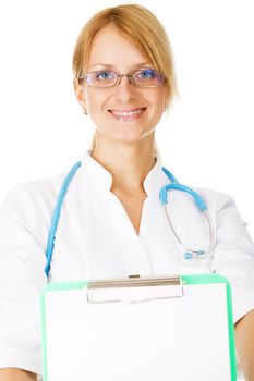 Young attractive doctor isolated on white background