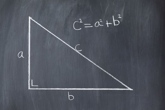 Right triangle with pythagorean formula on a blackboard