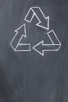 Recycle symbol on a blackboard