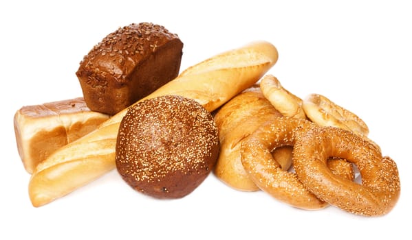 Bread assortment isolated on white background