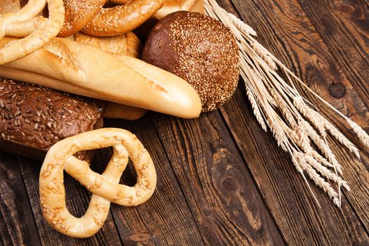 Bread assortment on a wooden table