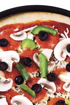 Close-up shot of fresh baked pizza with toppings