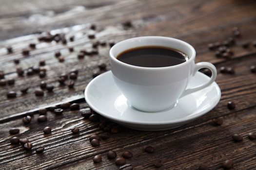 Cup of coffee on a wooden table