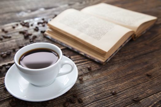 Cup of coffee on a wooden table