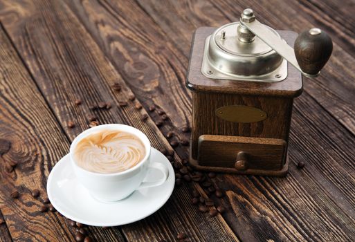 Cup of coffee on a wooden table