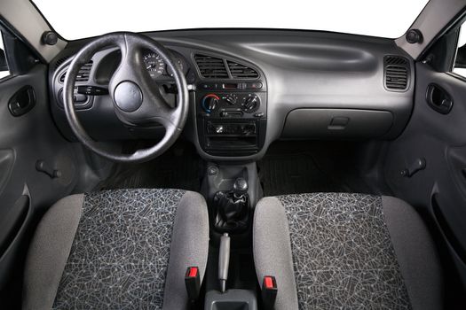 Wide-angle car interior photo