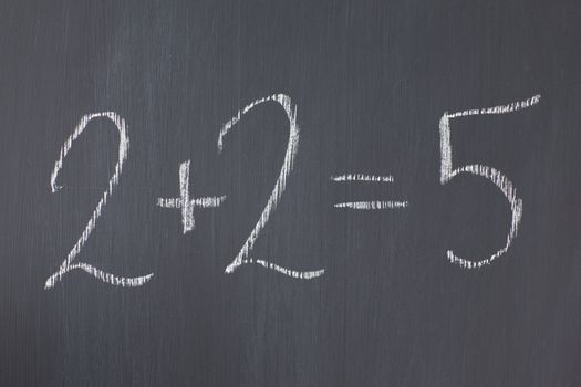 Blackboard with "2+2=5" written on it