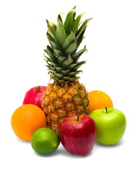 Group of fresh fruits isolated on white background