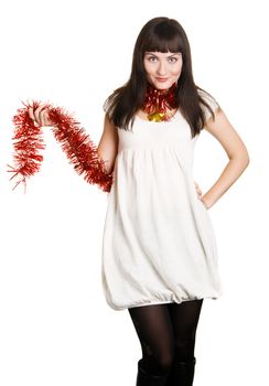 Cute Christmas girl on white background