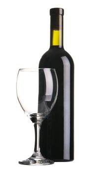 Bottle of red wine, isolated on white background