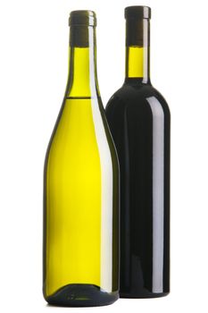 Two wine bottles, isolated on white background.