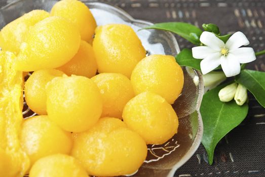 Traditional thai dessert golden sweet meat.