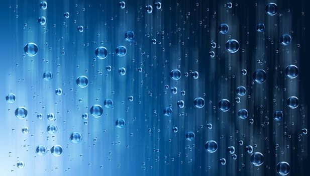 motion blue water drops in the rain on the window