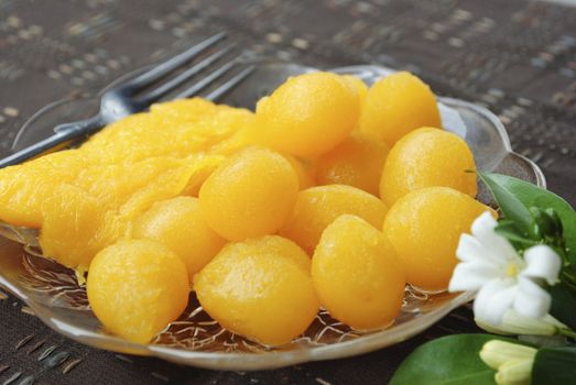 Traditional thai dessert golden sweet meat.