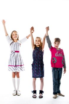 Three little cute girl isolated on white background