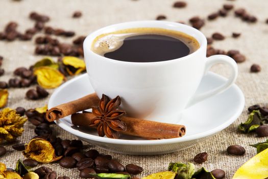 Cup of coffee close-up studio photo