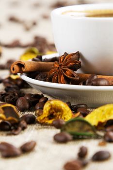 Cup of coffee close-up studio photo