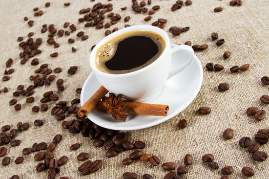 Cup of coffee close-up studio photo