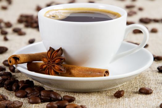 Cup of coffee close-up studio photo