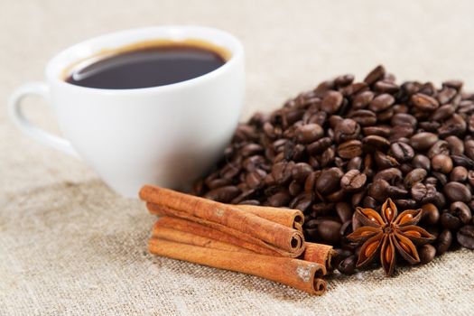 Cup of coffee close-up studio photo