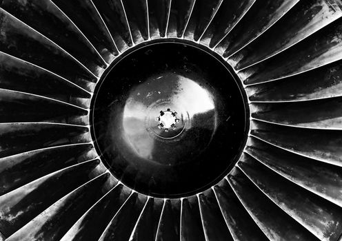 Old jet engine turbine closeup