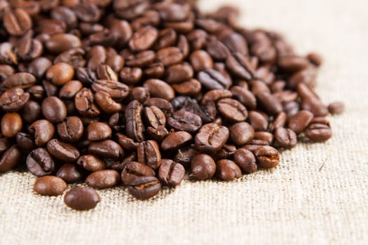 Coffee on a rough cloth closeup photo