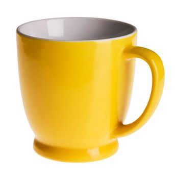 Yellow cup isolated on white background