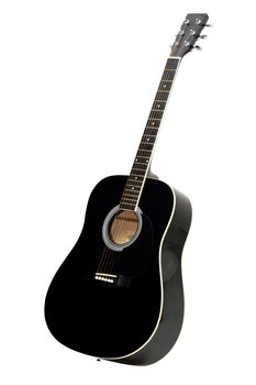 Black acoustic guitar isolated on white background