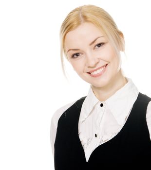 Young beautiful businesswoman, isolated on white background