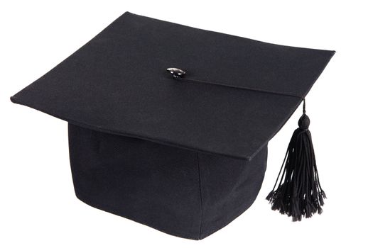 Black graduation cap isolated on white background